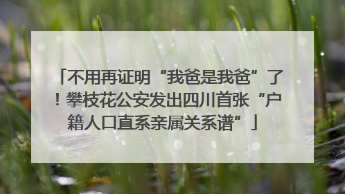 不用再证明“我爸是我爸”了！攀枝花公安发出四川首张“户籍人口直系亲属关系谱”